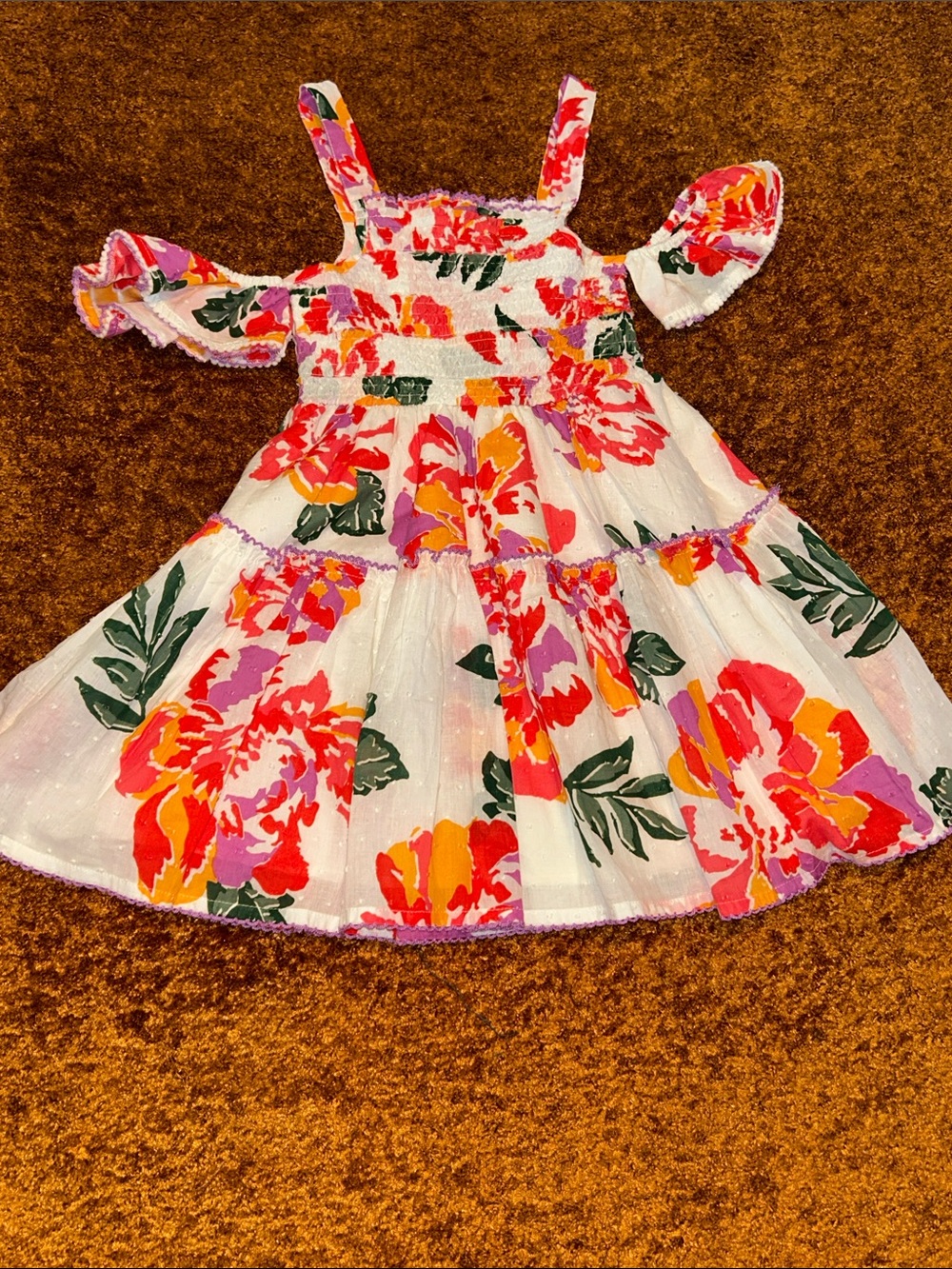 Rare Editions White Floral Dress with Pink, Orange & Green Accents